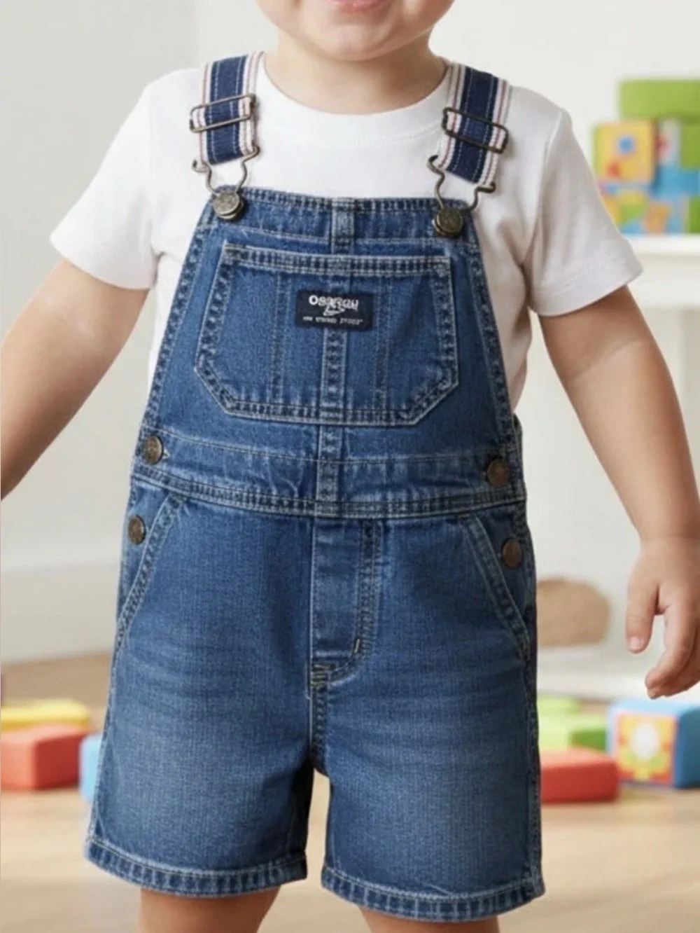 Vintage OshKosh B'gosh Kids Blue Overalls 24 M Denim Vestbak Carpenter Shortalls